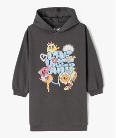 GEMO Robe sweat à capuche avec motif XXL fille Gris