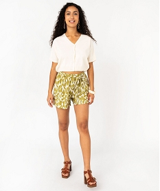 short ample en maille froissee imprimee femme vert shortsF433701_4