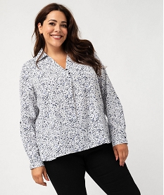 GEMO Chemise manches longues en tissu froissé et imprimé femme grande taille Blanc