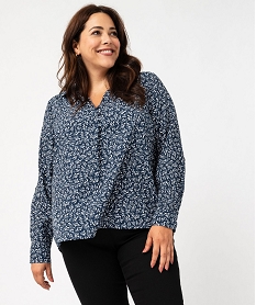 GEMO Chemise manches longues en tissu froissé et imprimé femme grande taille Bleu