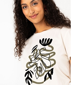 tee-shirt manches courtes a grand motif en velours femme beige t-shirts manches courtesF447601_2