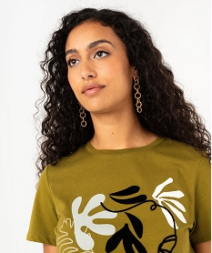 tee-shirt manches courtes a grand motif en velours femme vert t-shirts manches courtesF447701_2