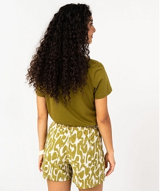 tee-shirt manches courtes a grand motif en velours femme vert t-shirts manches courtesF447701_3