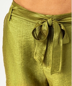 short ample en viscose gaufree et satinee femme vert shortsF456301_2