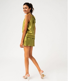 short ample en viscose gaufree et satinee femme vert shortsF456301_4