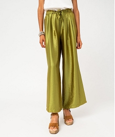 pantalon large et fluide en viscose gaufree et satinee femme vert pantalonsF456501_1