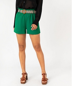 short ample a taille elastiquee avec ceinture tressee femme vert shortsF459401_1