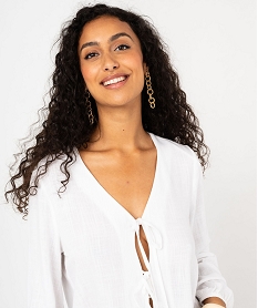 blouse manches longues a nouettes femme blanc blousesF459701_2