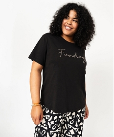 tee-shirt a manches courtes avec motif brode femme grande taille noirF462501_4