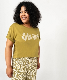 GEMO Tee-shirt à manches courtes avec motif brodé femme grande taille Vert