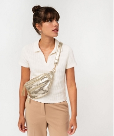 GEMO Polo manches courtes et col ouvert en maille gaufrée femme Beige