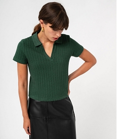 GEMO Polo manches courtes et col ouvert en maille gaufrée femme Vert