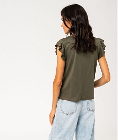 tee-shirt manches courtes a volants et details brode femme vert t-shirts manches courtesF489001_3