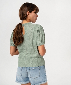 tee-shirt manches courtes en maille ajouree a volants femme vert t-shirts manches longuesF489601_3