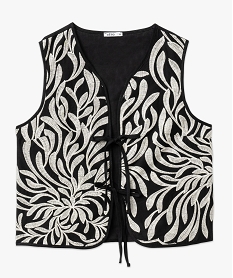 gilet sans manches a motifs brodes femme noirF489801_4