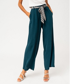 pantalon large et fluide avec ceinture a motifs femme bleu pantalonsF491501_1