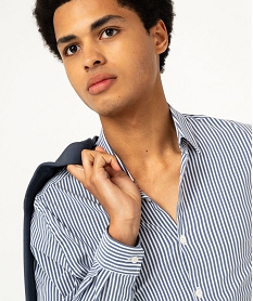 chemise manches longues rayee en coton stretch homme bleu chemise manches longuesF499401_2