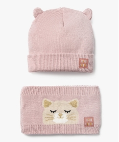 GEMO Ensemble 2 pièces écharpe et bonnet motif chat bébé fille rose standard