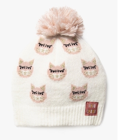 GEMO Bonnet à pompon imprimé chats bébé fille rose standard