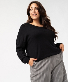 pull en fine maille a encolure ajouree fantaisie femme grande taille noirF660901_1