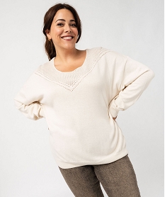 GEMO Pull en fine maille à encolure ajourée fantaisie femme grande taille Beige