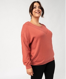 pull en fine maille a encolure ajouree fantaisie femme grande taille roseF661101_1