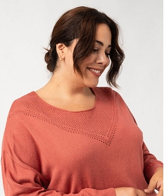 pull en fine maille a encolure ajouree fantaisie femme grande taille roseF661101_2