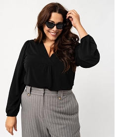 GEMO Blouse manches longues à col V femme grande  taille Noir