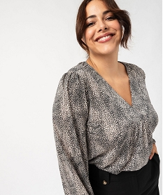 GEMO Blouse manches longues imprimée à col V femme grande  taille Beige