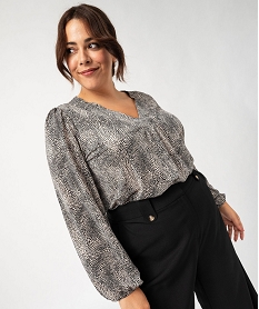 blouse manches longues imprimee a col v femme grande  taille beigeF664901_2