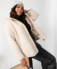 GEMO Manteau à capuche en sherpa et toile femme Beige