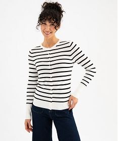 GEMO Gilet rayé en maille fine à boutons fantaisie femme blanc chine