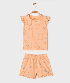 GEMO Pyjashort 2 pièces à motifs girafes bébé fille orange vif