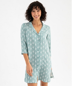 GEMO Chemise de nuit femme imprimée forme liquette à manches 34 vert vif