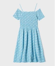GEMO Robe fleurie à fines bretelles et buste smocké fille Bleu