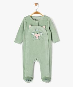 GEMO Pyjama en velours ouverture devant à motif chat bébé fille vert standard
