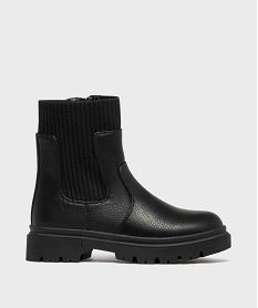 GEMO Boots crantées à tige chaussette en maille côtelée fille noir standard