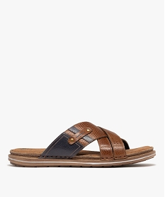 GEMO Sandales mules confort avec brides en cuir homme marron vif