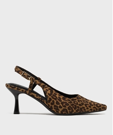 GEMO Escarpins sling-back léopard à bout pointu et talon femme - Follow Me Brun