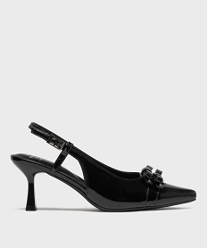 GEMO Escarpins sling-back vernis à bout pointu et talon femme - Follow Me noir standard