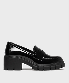 GEMO Mocassins vernis sur semelle crantée et talon bloc femme - 5 Miles noir standard