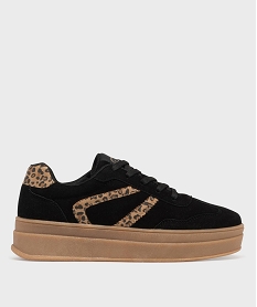 GEMO Baskets à plateforme avec patchs fantaisie femme - 5 Miles noir standard