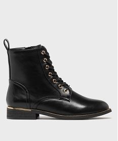 GEMO Boots plates à lacets et zip femme noir standard