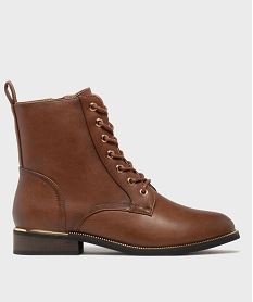 GEMO Boots plates à lacets et zip femme marron standard