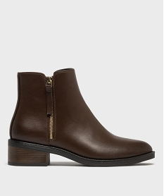 GEMO Boots zippées à petit talon en matière lisse femme marron fonce