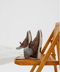 GEMO Baskets basses à semelle épaisse homme Brun