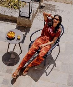 GEMO Pantalon large en viscose froissée femme Orange