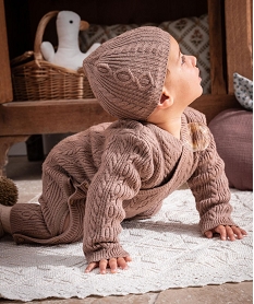 GEMO Bonnet de naissance à torsades en viscose Brun