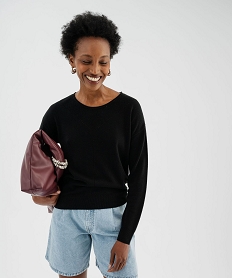 GEMO Pull en maille fine à effet plastron femme noir standard