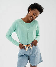 GEMO Pull en maille fine à effet plastron femme vert standard